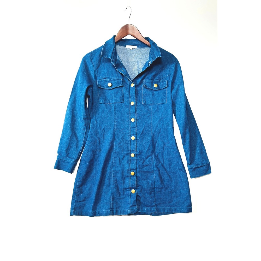 Charlotte Russe Denim Shirt Dress Blue Button Front Long Sleeve S Country Jumper
